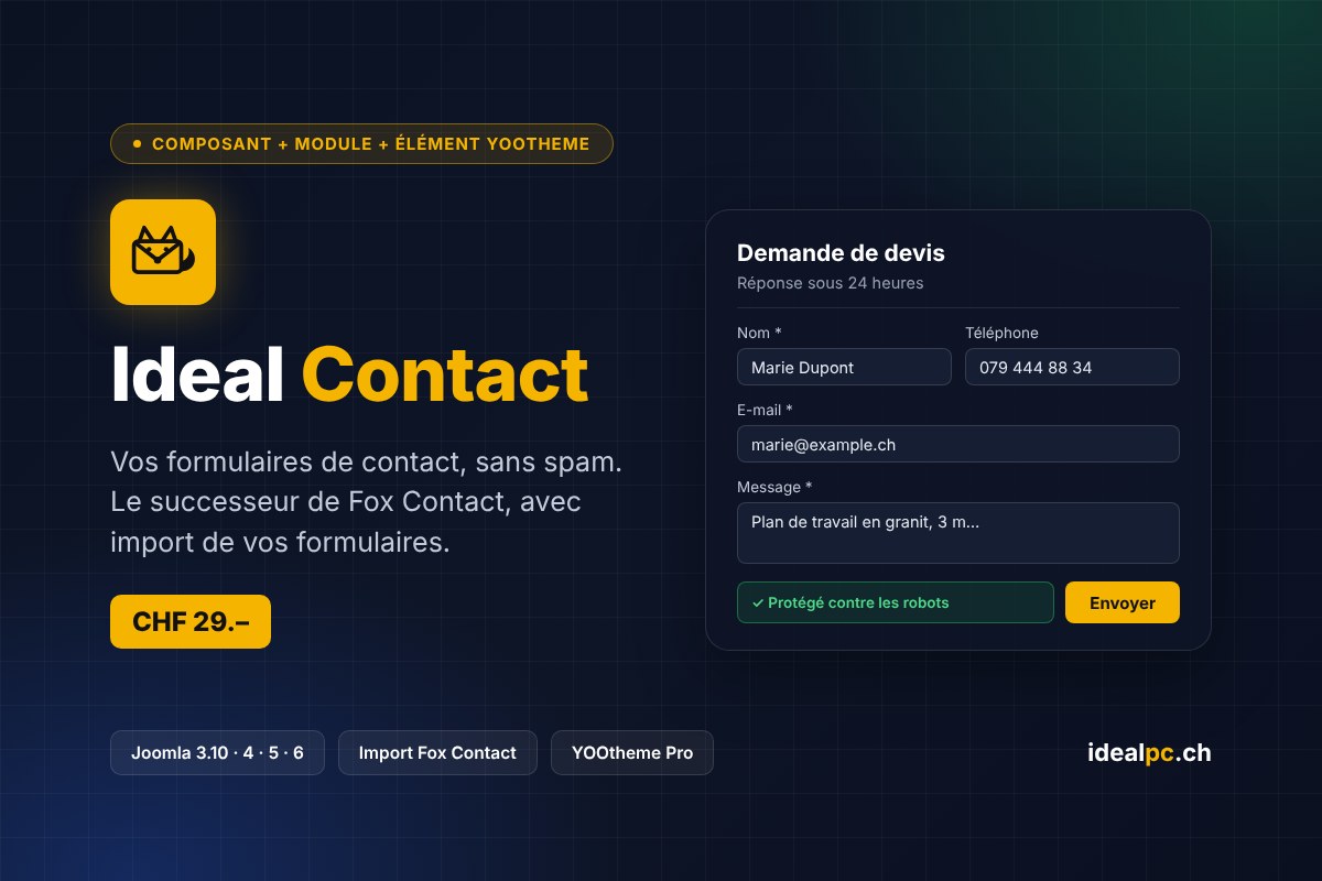 Ideal Contact – formulaires de contact pour Joomla et YOOtheme Pro, successeur de Fox Contact