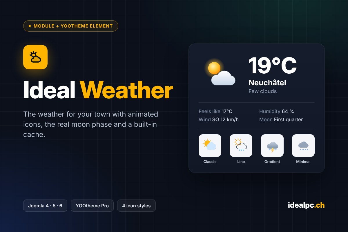 Ideal Weather – Weather module + YOOtheme Pro element for Joomla