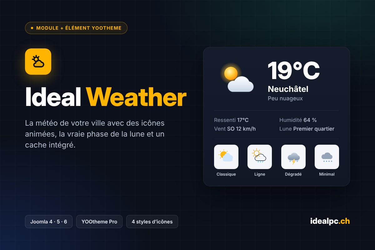 Ideal Weather – Module météo + élément YOOtheme Pro pour Joomla